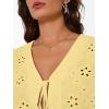 image:imageTrendy Queen Womens Tie Front Tops Summer Beach Vacation 2026 Fashion Outfits Loose Fit Blouses Eyelet Embroidered ClothesLight Yellow