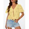 image:imageTrendy Queen Womens Tie Front Tops Summer Beach Vacation 2026 Fashion Outfits Loose Fit Blouses Eyelet Embroidered ClothesLight Yellow