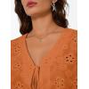 image:imageTrendy Queen Womens Tie Front Tops Summer Beach Vacation 2026 Fashion Outfits Loose Fit Blouses Eyelet Embroidered ClothesOrange