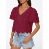 image:imageTrendy Queen Womens Tie Front Tops Summer Beach Vacation 2026 Fashion Outfits Loose Fit Blouses Eyelet Embroidered ClothesWine