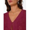 image:imageTrendy Queen Womens Tie Front Tops Summer Beach Vacation 2026 Fashion Outfits Loose Fit Blouses Eyelet Embroidered ClothesWine