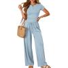 image:imageTrendy Queen Womens 2 Piece Sets Lounge Matching Set Cruise Casual Vacation Outfits Summer Wide Leg Pants Workout ClothesLight Blue