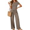 image:imageTrendy Queen Womens 2 Piece Sets Lounge Matching Set Cruise Casual Vacation Outfits Summer Wide Leg Pants Workout ClothesMocha