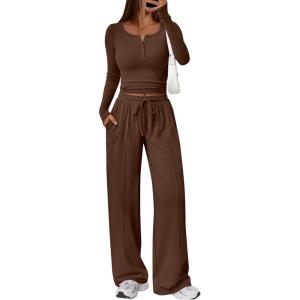 image:imageTrendy Queen 2 Piece Matching Lounge Sets for Women Fall Fashion Outfits 2026 Two Piece Travel Sweatsuits ClothesCoffee Brown