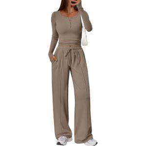 image:imageTrendy Queen 2 Piece Matching Lounge Sets for Women Fall Fashion Outfits 2026 Two Piece Travel Sweatsuits ClothesMocha