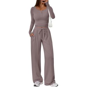 image:imageTrendy Queen 2 Piece Matching Lounge Sets for Women Fall Fashion Outfits 2026 Two Piece Travel Sweatsuits ClothesRose Taupe