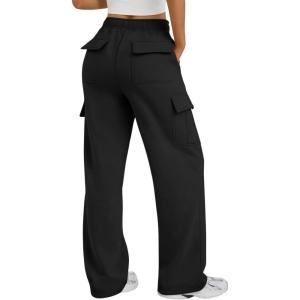 image:imageTrendy Queen Womens Cargo Sweatpants Wide Leg Workwear Pants with Pockets amp Elastic Waist Casual Joggers for TravelBlack