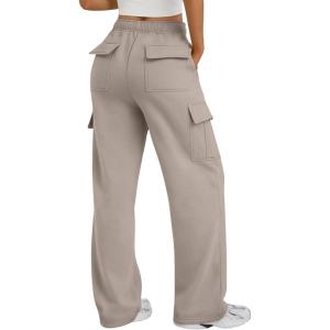 image:imageTrendy Queen Womens Cargo Sweatpants Wide Leg Workwear Pants with Pockets amp Elastic Waist Casual Joggers for TravelCoffeegrey