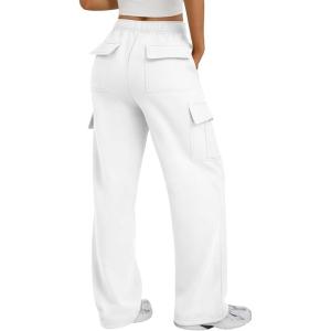 image:imageTrendy Queen Womens Cargo Sweatpants Wide Leg Workwear Pants with Pockets amp Elastic Waist Casual Joggers for TravelWhite