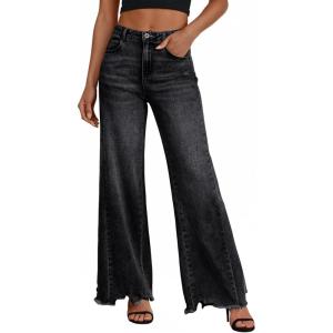 image:imageTrendy Queen Womens High Waisted Wide Leg Jeans Stretchy Straight Leg Baggy Denim PantsBlack