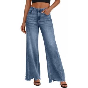image:imageTrendy Queen Womens High Waisted Wide Leg Jeans Stretchy Straight Leg Baggy Denim PantsBlue