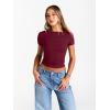 image:imageTrendy Queen Womens Boat Neck Short Sleeve TShirts Fitted Compression Summer Y2k Basic Tops 2026 Spring Outfits ClothesBurgundy
