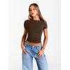 image:imageTrendy Queen Womens Boat Neck Short Sleeve TShirts Fitted Compression Summer Y2k Basic Tops 2026 Spring Outfits ClothesChocolate Brown