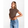 image:imageTrendy Queen Womens Boat Neck Short Sleeve TShirts Fitted Compression Summer Y2k Basic Tops 2026 Spring Outfits ClothesCoffee