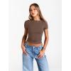 image:imageTrendy Queen Womens Boat Neck Short Sleeve TShirts Fitted Compression Summer Y2k Basic Tops 2026 Spring Outfits ClothesCoffee