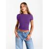 image:imageTrendy Queen Womens Boat Neck Short Sleeve TShirts Fitted Compression Summer Y2k Basic Tops 2026 Spring Outfits ClothesDark Purple