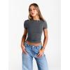image:imageTrendy Queen Womens Boat Neck Short Sleeve TShirts Fitted Compression Summer Y2k Basic Tops 2026 Spring Outfits ClothesGray