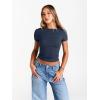 image:imageTrendy Queen Womens Boat Neck Short Sleeve TShirts Fitted Compression Summer Y2k Basic Tops 2026 Spring Outfits ClothesNavy