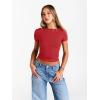 image:imageTrendy Queen Womens Boat Neck Short Sleeve TShirts Fitted Compression Summer Y2k Basic Tops 2026 Spring Outfits ClothesRed