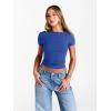 image:imageTrendy Queen Womens Boat Neck Short Sleeve TShirts Fitted Compression Summer Y2k Basic Tops 2026 Spring Outfits ClothesRoyal Blue