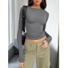 image:imageTrendy Queen Womens Long Sleeve T Shirts Fall Fashion 2026 Basic Crop Tops Going Out Outfits Y2k ClothesBlack Grey