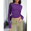 image:imageTrendy Queen Womens Long Sleeve T Shirts Fall Fashion 2026 Basic Crop Tops Going Out Outfits Y2k ClothesDark Purple