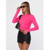 image:imageTrendy Queen Womens Long Sleeve T Shirts Fall Fashion 2026 Basic Crop Tops Going Out Outfits Y2k ClothesNeon Pink