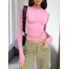 image:imageTrendy Queen Womens Long Sleeve T Shirts Fall Fashion 2026 Basic Crop Tops Going Out Outfits Y2k ClothesRose Pink