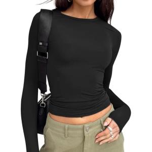 image:imageTrendy Queen Womens Long Sleeve T Shirts Fall Fashion 2026 Basic Crop Tops Going Out Outfits Y2k ClothesBlack