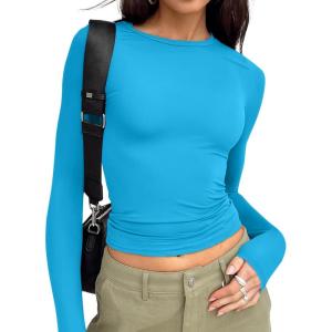 image:imageTrendy Queen Womens Long Sleeve T Shirts Fall Fashion 2026 Basic Crop Tops Going Out Outfits Y2k ClothesBlue