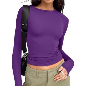 image:imageTrendy Queen Womens Long Sleeve T Shirts Fall Fashion 2026 Basic Crop Tops Going Out Outfits Y2k ClothesDark Purple