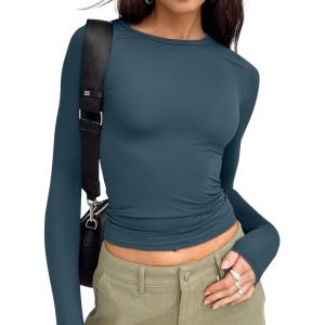 image:imageTrendy Queen Womens Long Sleeve T Shirts Fall Fashion 2026 Basic Crop Tops Going Out Outfits Y2k ClothesHaze Blue