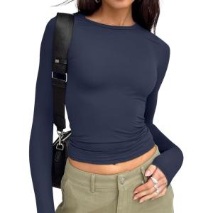 image:imageTrendy Queen Womens Long Sleeve T Shirts Fall Fashion 2026 Basic Crop Tops Going Out Outfits Y2k ClothesNavy