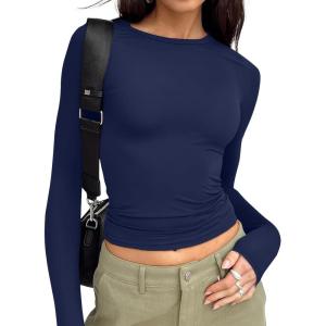 image:imageTrendy Queen Womens Long Sleeve T Shirts Fall Fashion 2026 Basic Crop Tops Going Out Outfits Y2k ClothesNavy Blue