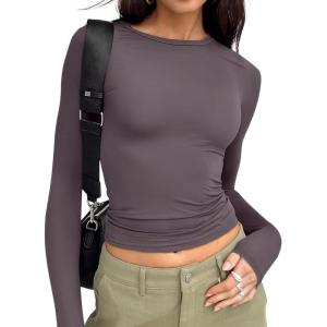 image:imageTrendy Queen Womens Long Sleeve T Shirts Fall Fashion 2026 Basic Crop Tops Going Out Outfits Y2k ClothesNutmeg