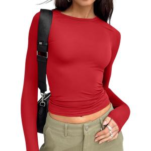 image:imageTrendy Queen Womens Long Sleeve T Shirts Fall Fashion 2026 Basic Crop Tops Going Out Outfits Y2k ClothesRed