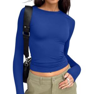 image:imageTrendy Queen Womens Long Sleeve T Shirts Fall Fashion 2026 Basic Crop Tops Going Out Outfits Y2k ClothesRoyal Blue