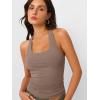 image:imageTrendy Queen Halter Tops for Women 2026 Summer Going Out Tops Backless Crop Sleeveless Workout Shirts Cute Y2k ClothesCoffeegrey