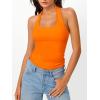 image:imageTrendy Queen Halter Tops for Women 2026 Summer Going Out Tops Backless Crop Sleeveless Workout Shirts Cute Y2k ClothesOrange