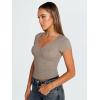image:imageTrendy Queen Womens V Neck TShirts Going Out Tops Short Sleeve Slim Fit Basic Y2K Clothes 2025Beige
