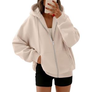 image:imageTrendy Queen Womens Zip Up Hoodies 2026 Oversized SweatshirtApricot