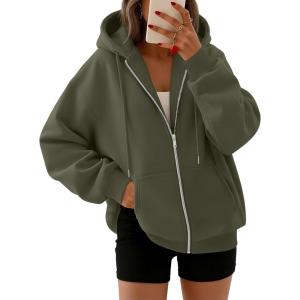 image:imageTrendy Queen Womens Zip Up Hoodies 2026 Oversized SweatshirtArmy Green
