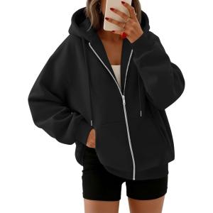 image:imageTrendy Queen Womens Zip Up Hoodies 2026 Oversized SweatshirtBlack