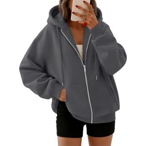 image:imageTrendy Queen Womens Zip Up Hoodies 2026 Oversized SweatshirtBlack Grey