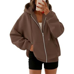 image:imageTrendy Queen Womens Zip Up Hoodies 2026 Oversized SweatshirtCoffee