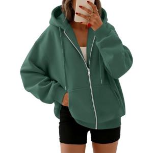 image:imageTrendy Queen Womens Zip Up Hoodies 2026 Oversized SweatshirtDark Green