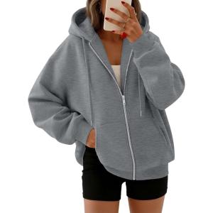 image:imageTrendy Queen Womens Zip Up Hoodies 2026 Oversized SweatshirtDark Grey