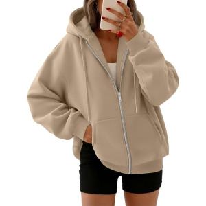 image:imageTrendy Queen Womens Zip Up Hoodies 2026 Oversized SweatshirtDark Khaki