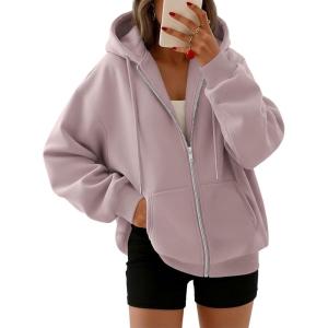 image:imageTrendy Queen Womens Zip Up Hoodies 2026 Oversized SweatshirtDark Pink