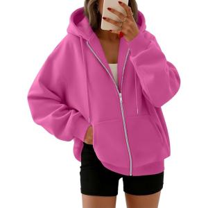 image:imageTrendy Queen Womens Zip Up Hoodies 2026 Oversized SweatshirtHot Pink